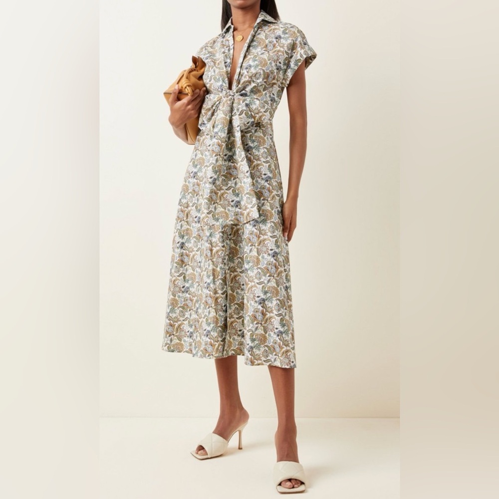 Silvia Tcherassi  Floral Midi Dress in Cream and Olive small